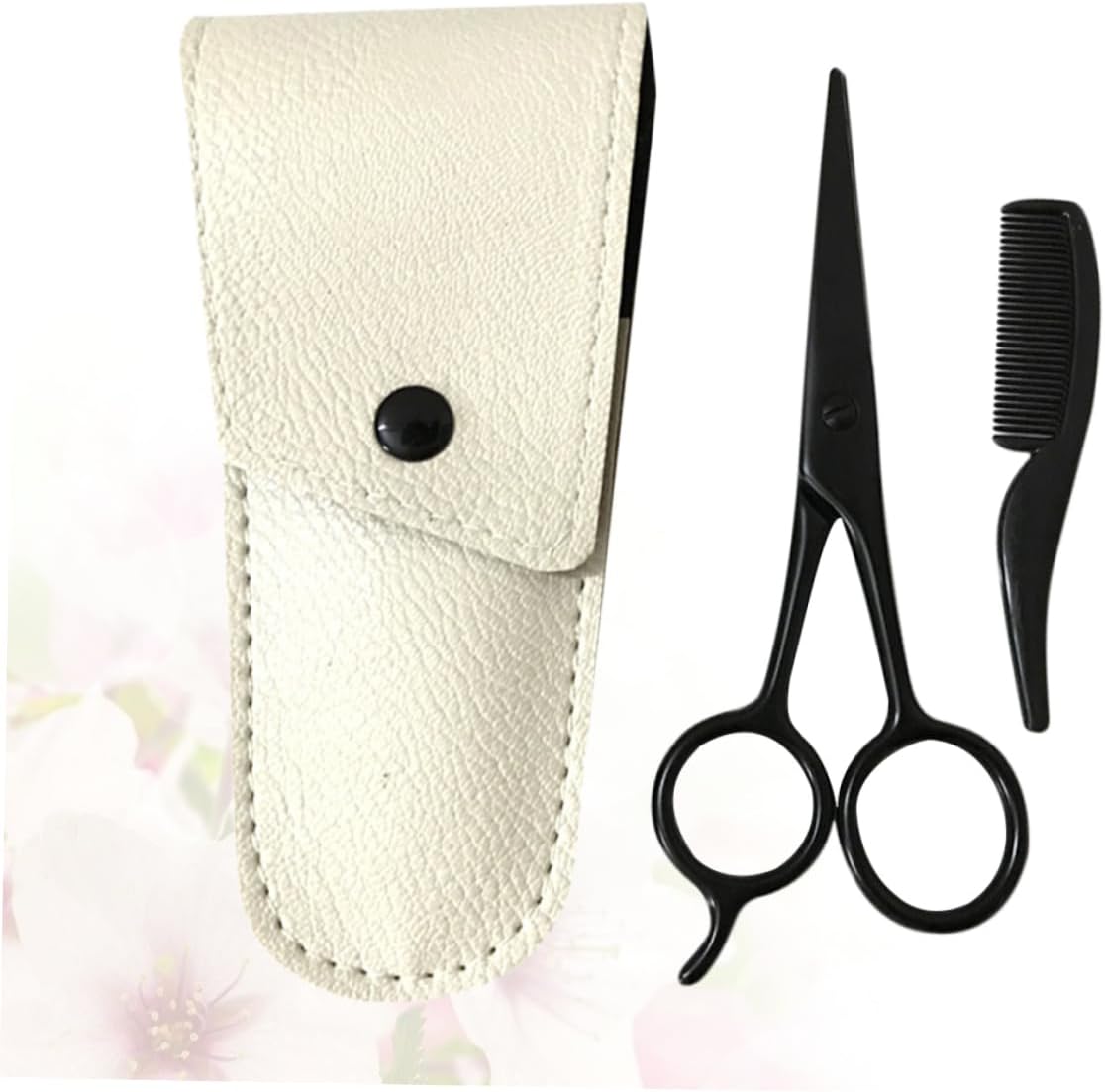 3pcs Beard Grooming Kit with Stainless Scissors Apricot Leather Comb and Mustache Shears for Men Home Barber Use