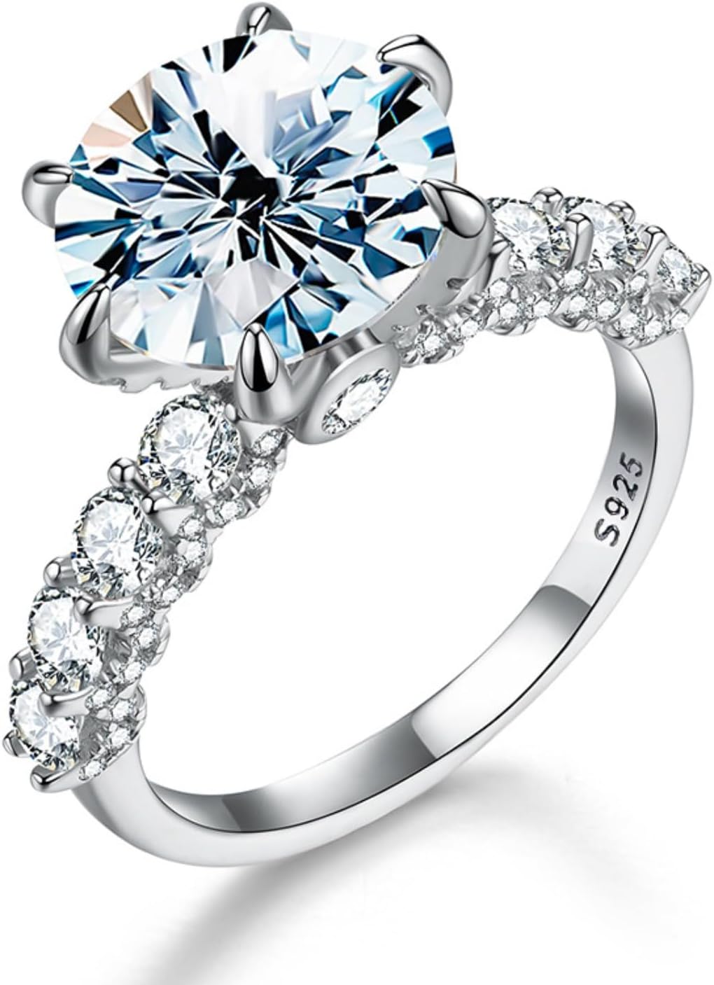 Pierścionki, Pierścionek zaręczynowy z diamentowym moissanitem w kolorze D, wykonany ze srebra próby 925, 5ct, kolor VVS1, dla kobiet | 8