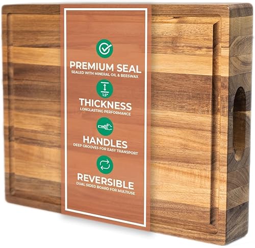 Tabla de cortar de madera grande de azafrán y salvia, gruesa de 16 x 12 x 1.5 pulgadas, tablas de cortar de madera de acacia para uso en cocina con