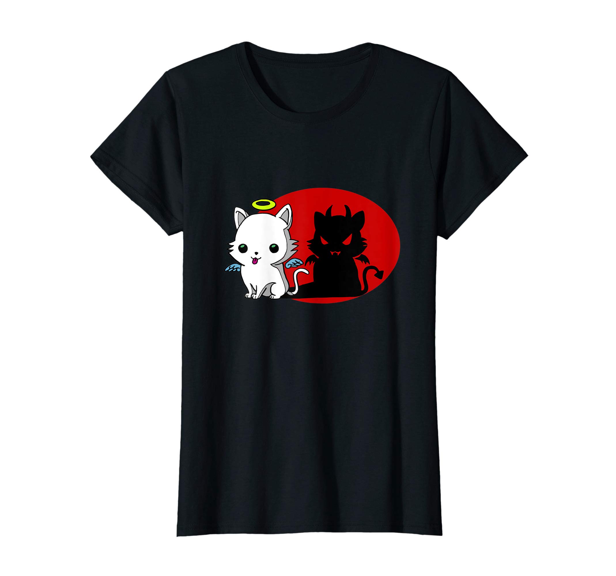 Sweet Kitty Angel Devil Cartoon TshirtFunny Cat Angel Outside Devil Inside Comic Shirt