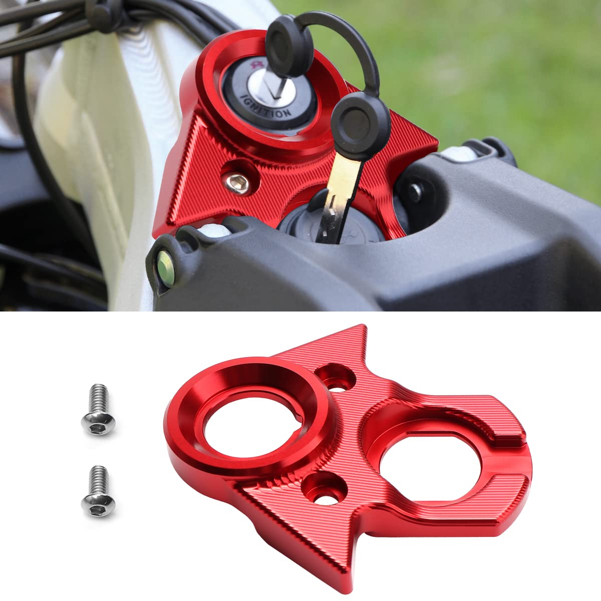 JESTOP Ignition Key Switch Cover, Key Set Ignition Lock Cylinder Cover for Sur Ron Light Bee X/S & Segway X160/X260, Dirt Bike Key Ring Cover Trim Decorative Cover Decor Plate (Red)