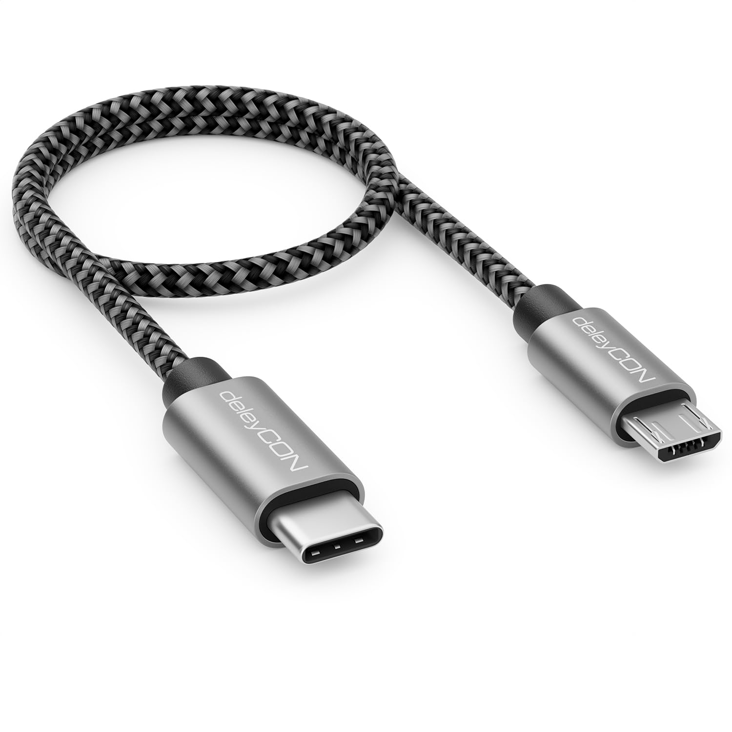 deleyCON 0,30m USB C a Micro USB Cavo Adattatore 30cm Corto - Cavo di Ricarica e Cavo Dati in Entrambe le Direzioni - Compatibile con Telefoni Cellulari Smartphone Tablet Caricabatterie ecc. - Nero