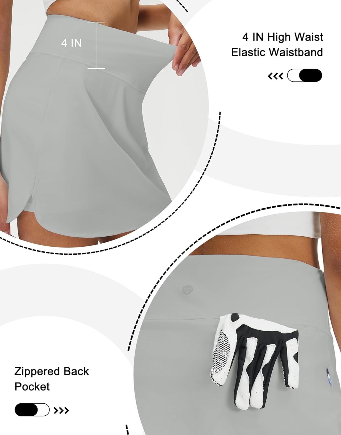 M MAELREG Womens Tennis Skirt High Waisted Athletic Mini Lined A Line Skort with 3 Pockets Nylon Stretchy Workout Golf Skirt