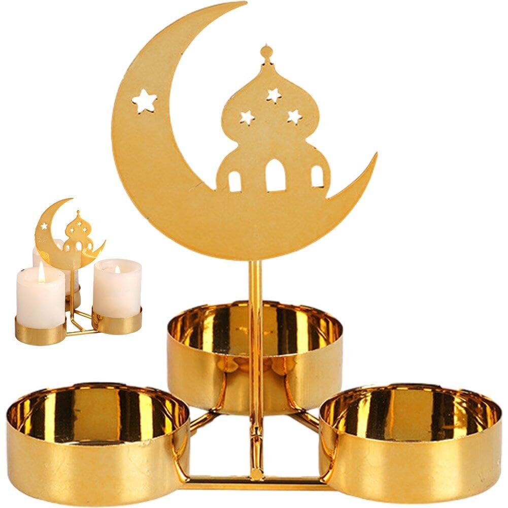 Haowul Ramadan Candle Holder Moon Castle Eid Mubarak Candlestick Eid Metal Candle Holder for Muslim Islam Ramadan Kareem Festival