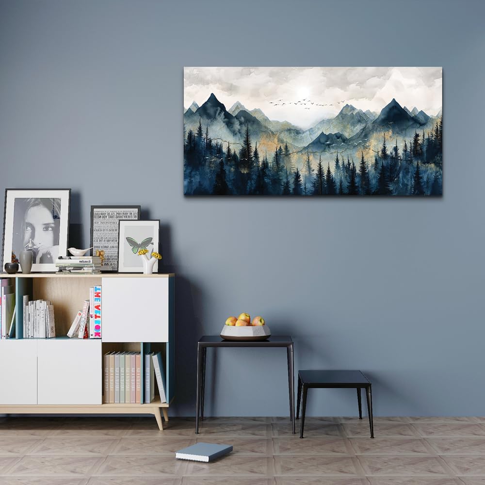 ERQINHUA Canvas Wall Art For Bedroom Wall Decorations For Living Room Modern Office Wall Decor Abstract Watercolour Painting Mountain Landscape Pictures Printed Artwork Home Decor 20"X40"