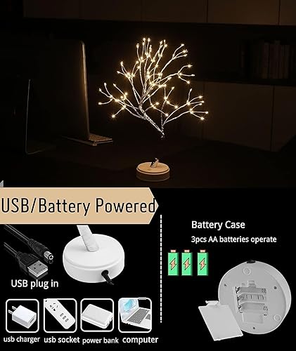 Miniatura 5 de Árbol bonsái de luz para decoración de habitación, 108 luces LED de hadas, lámpara de árbol de luciérnaga de 20 pulgadas, funciona con batería y