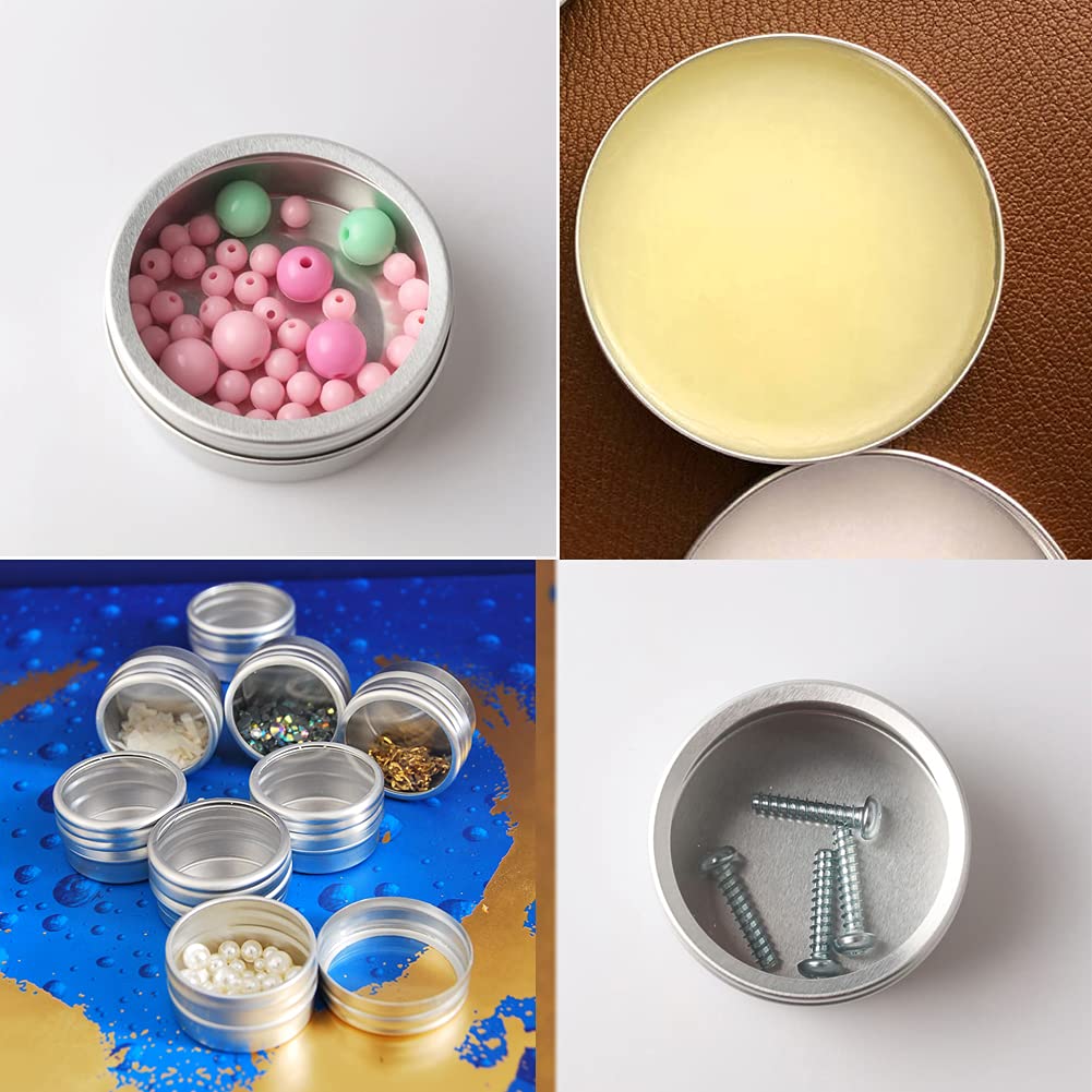 100 Stück 20ml Silber Leere Aluminiumdose Aluminium Runde Stülpdeckeldose Dosen Aludose Blechdosen mit Sichtfenster Cremedosen für DIY Salben Kerze Kosmetik Rasierseife