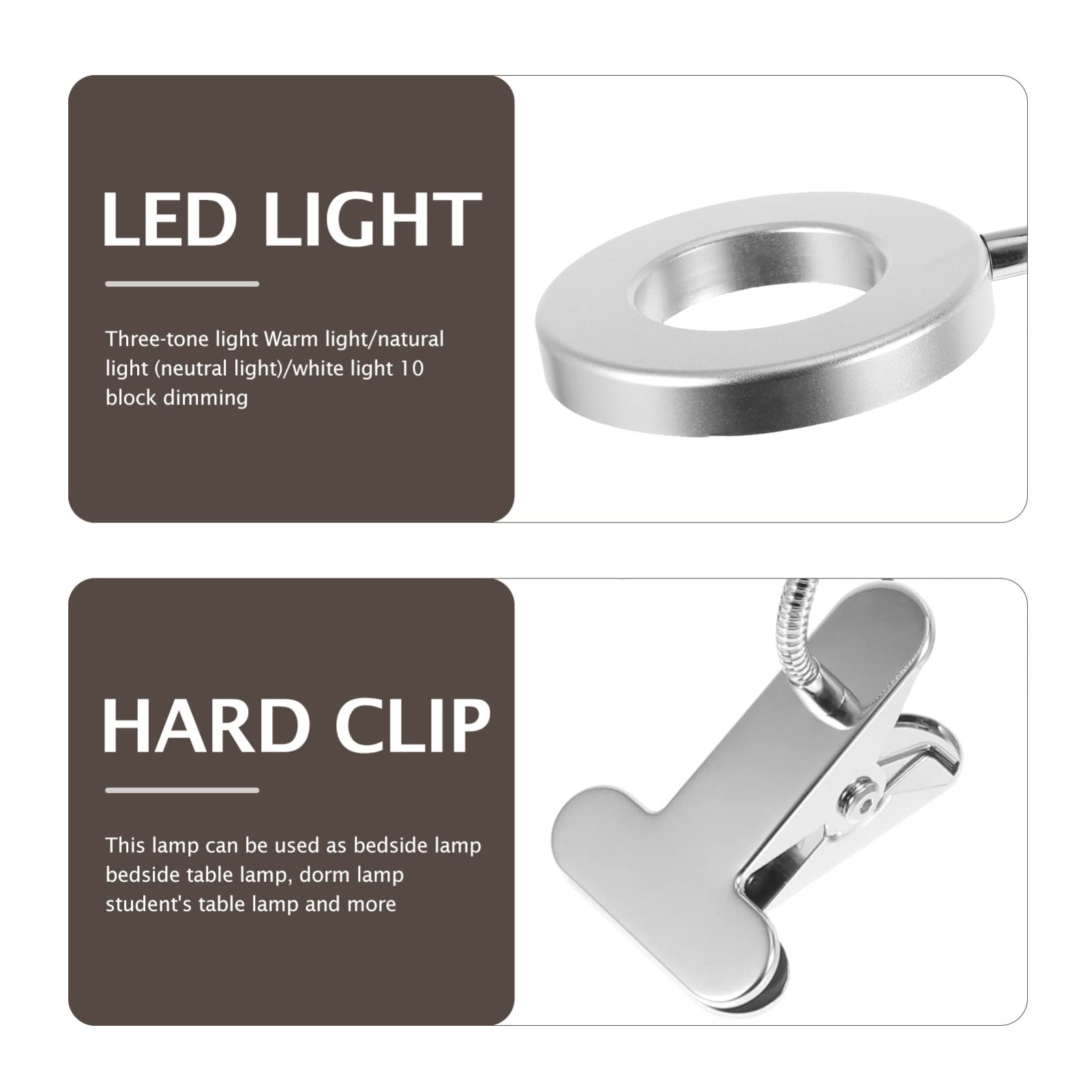 Ser de 2 Clip de luz Clip de luz Clip de luz de lectura LED Luz de lectura Luces de lectura/3141 | 3 piezas plateadas, 50 x 9 x 2 cm x 3 piezas
