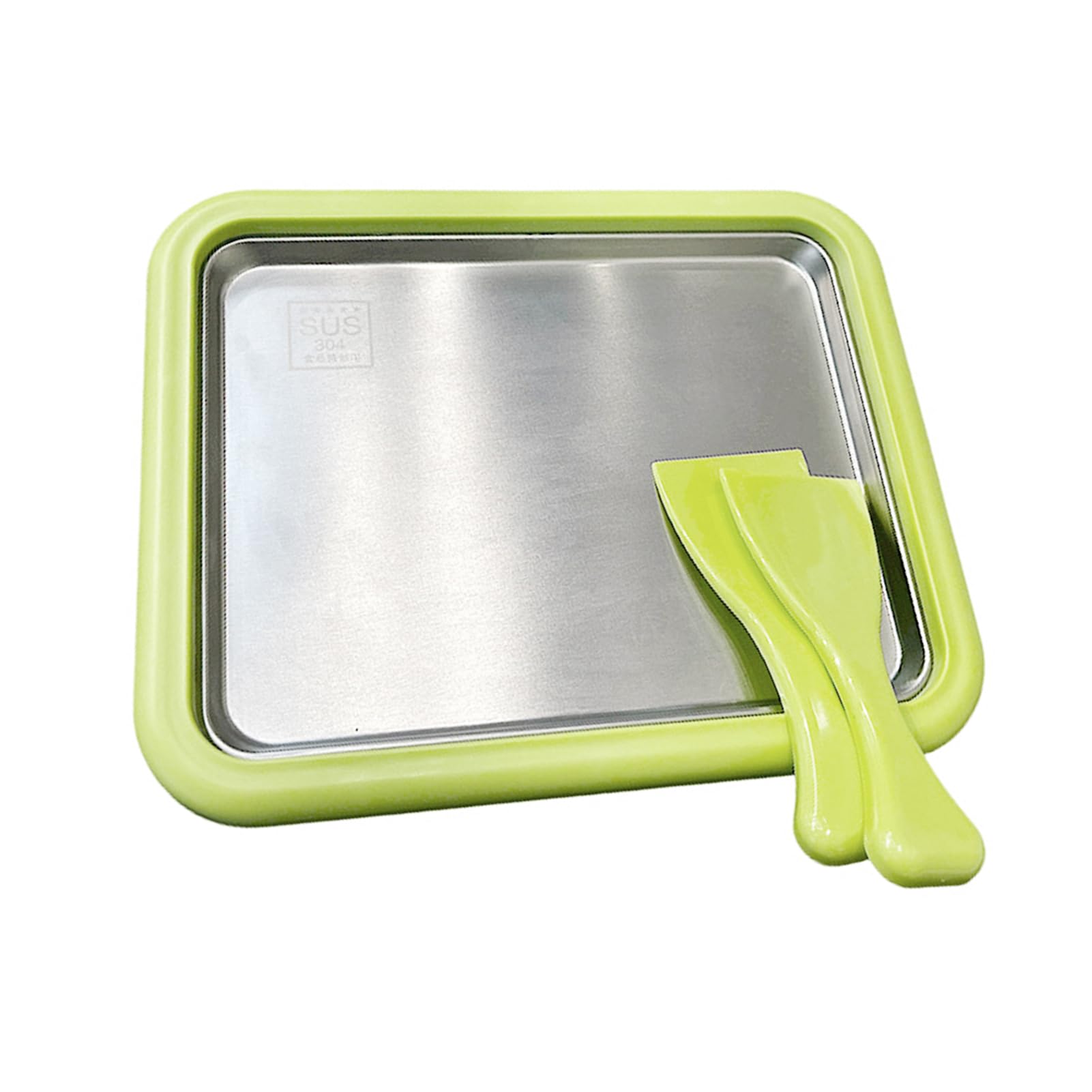 Macchina per gelato arrotolato, Acciaio inossidabile 304 Macchina per gelato istantaneo con 2 spatole Vassoio per arrotolato istantaneo 26,4 x 21,6 x 4 cm