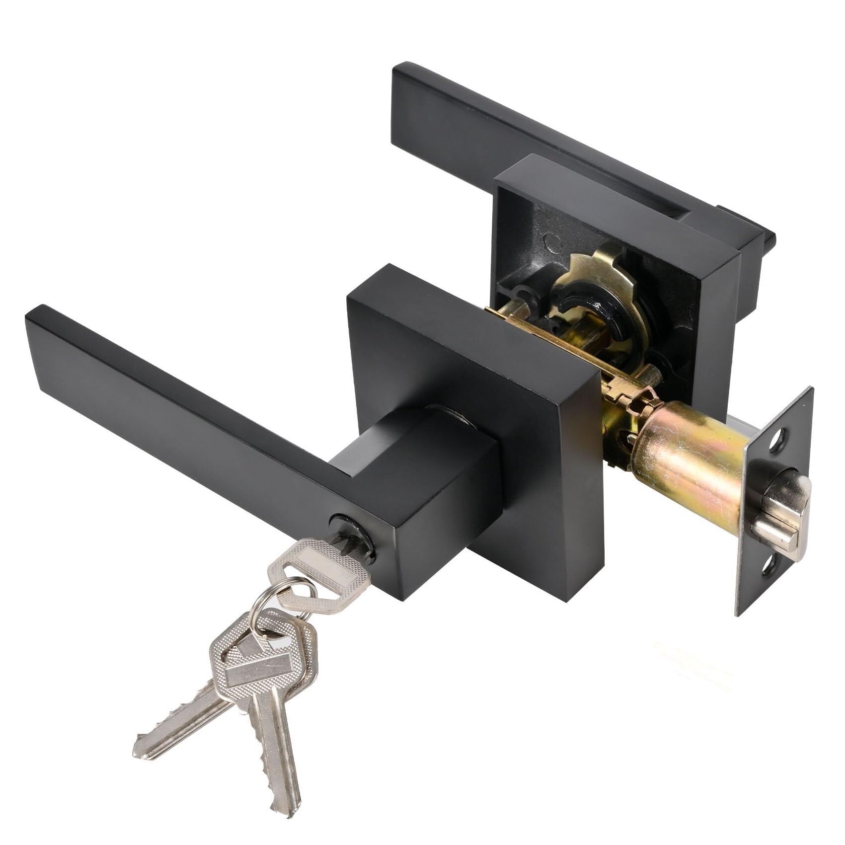 Poignée de porte d'entrée à clé carrée nickel satiné Svart avec serrure réversible robuste