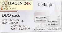 Delfanti • COLÁGENO 24K • Pacote DUO antienvelhecimento • Frasco de creme diurno Plus Frasco de creme noturno • Hidratantes para rosto, pescoço e decote com ácido hialurônico puro • Feito na Itália