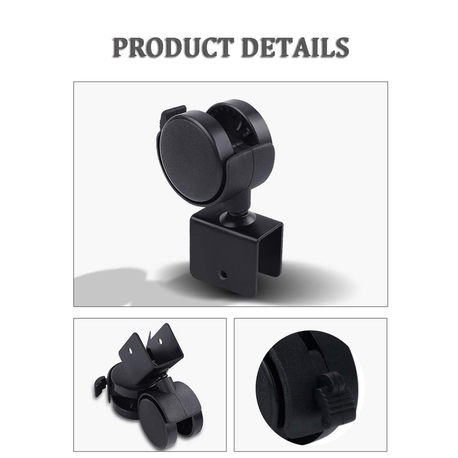 roulettes de Meubles X4, roulettes de Support en Forme de U, Roue en polyuréthane, Roues pivotantes, adaptées aux jardinières, berceaux (Noir), Frein, 18 mm