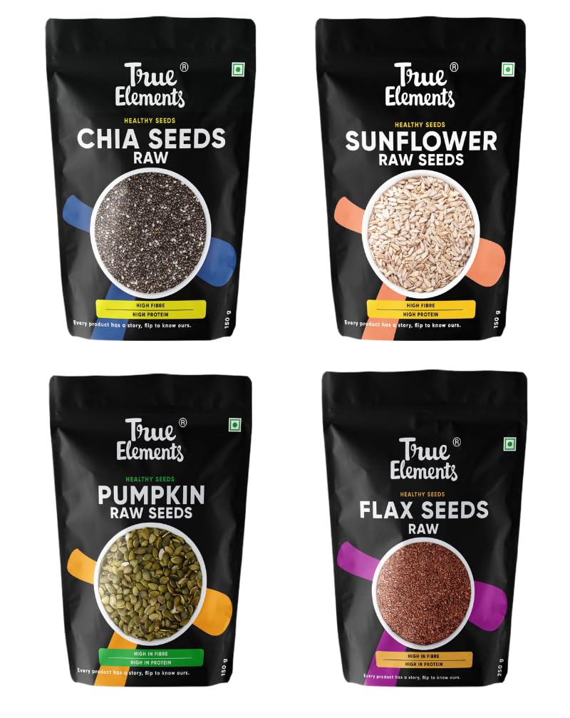 Edible Seeds Combo 700g by True Elements (Chia + Sunflower+ Pumpkin each 150g + Flax Seeds 250g) Pack of 4