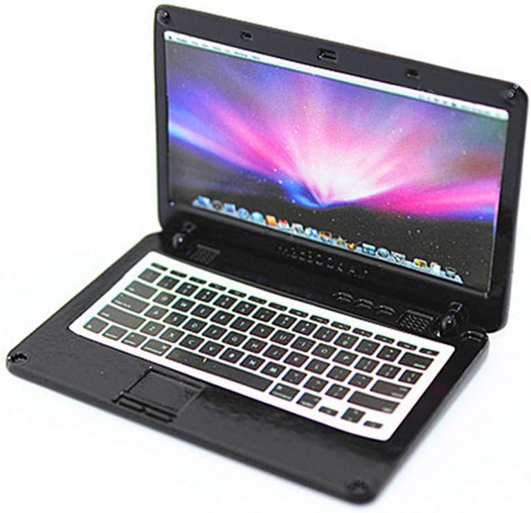 JER Delicate Dollhouse Mini Laptop Notebook Dollhouse Miniature Accessories Black