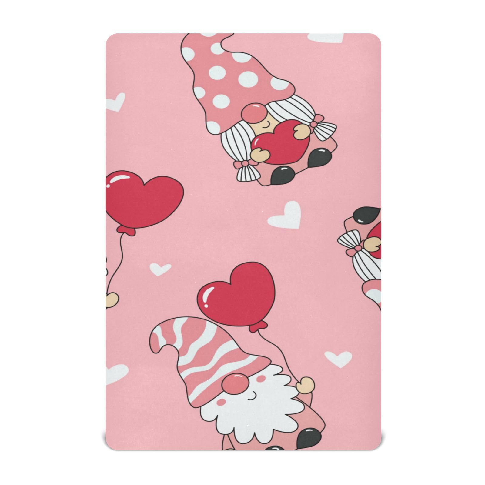 Moudou Valentine's Day Gnome Playard Sheet for Boy Girls, Soft Breathable Fitted Toddler Sheet for Standard Playard Bed Mattress, 39 x 27 x 5 Inch