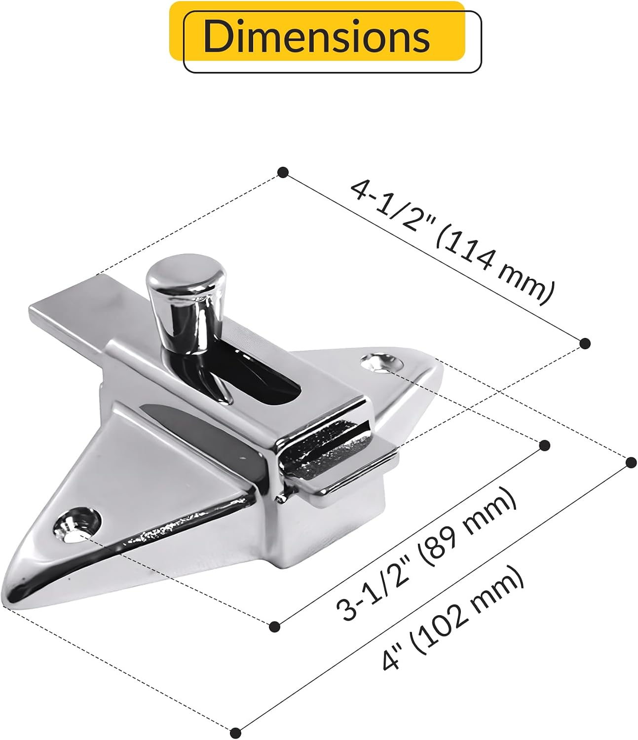 Brixwell Slide Latch, Zinc Construction with Chrome Finish, 4" Length, 4-1/2" Bar Length, 3-1/2" Hole Center, Includes Fasteners for Doors, Gates, and Sliding Panels in Residential Applications