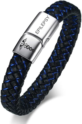 VNOX - Pulsera de cuero trenzado azul con símbolo médico Caduceo y broche magnético, de 6 a 8.3 pulgadas
