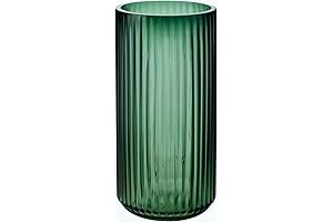 8 Inch Tall Thick Green Ribbed Glass Vase