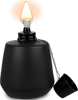 Black Ceramic Table Lamp – Cylindrical Outdoor Oil Lamp w/ Matte Black Finish – Tabletop Lantern w/ Screw-Off Lid & Wick for Long Lasting Flame – Outdoor Torches for Desk Accessories and Decor