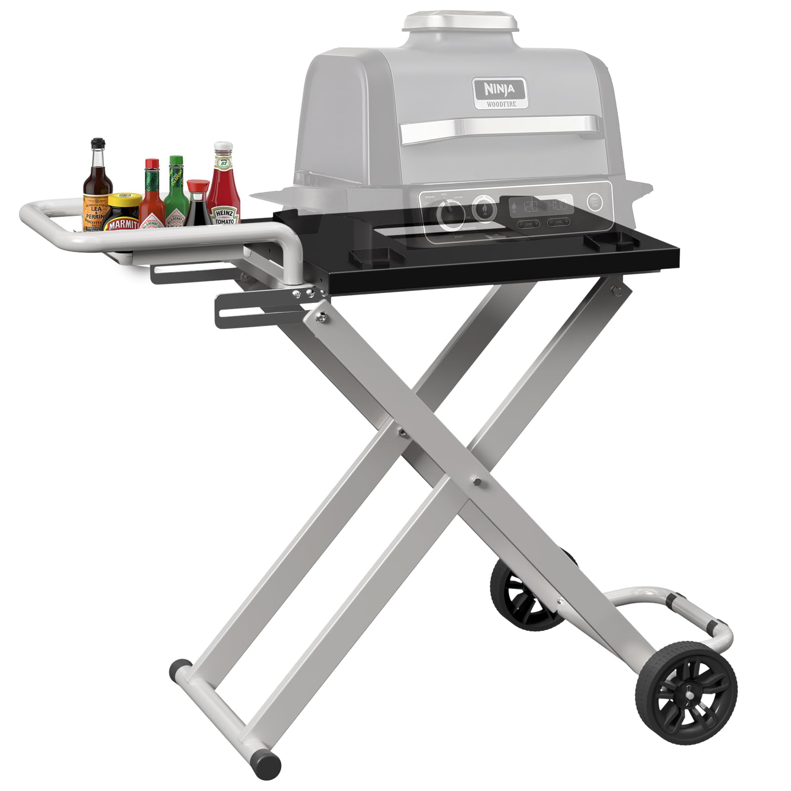 Portable Grill Cart for Ninja Outdoor Woodfire OG700 Series OG701 OG751 Grill, Folding Outdoor Grill Table for Ninja OG701, Ninja Woodfire Outdoor Grill Stand with Side Table Ninja XSKSTAND