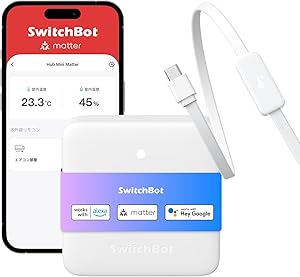 【Amazon.co.jp限定】 SwitchBot スマートリモコン ハブミニ(Matter対応) Alexa - 温湿度センサー搭載 スイッチボット Hub Mini マター対応 スマートホーム 学習リモコン 赤外線家電を管理 節電·省エネ Echo Google Home Siri IFTTT SmartThings対応 Kataステッカー付き 熱中症対策