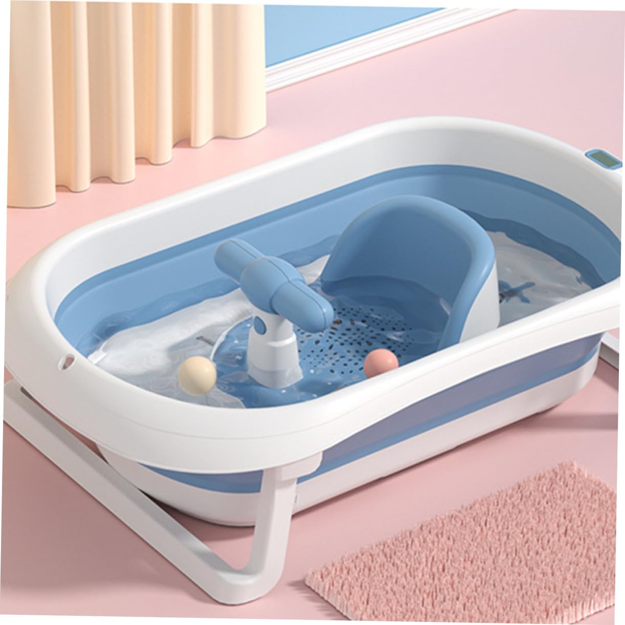 Babybadewannensitz Duschsitz für Babys Stabil Frei Kunststoff Blau für Standardbadewannen Reisefreundlich Sicherer Halt