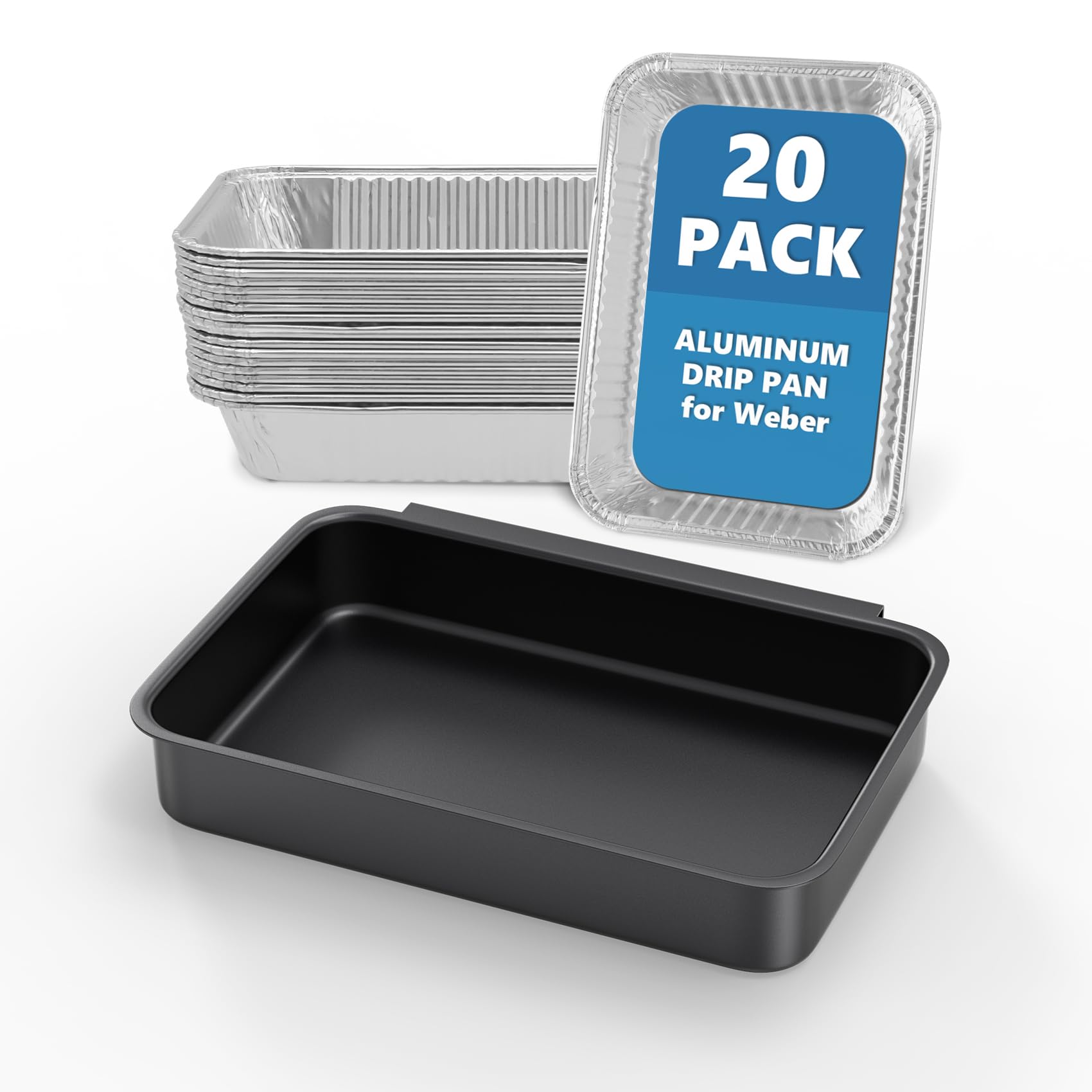 Grease Catch Pan Kit with 20 Liners for Weber Spirit &amp; Genesis II, Black