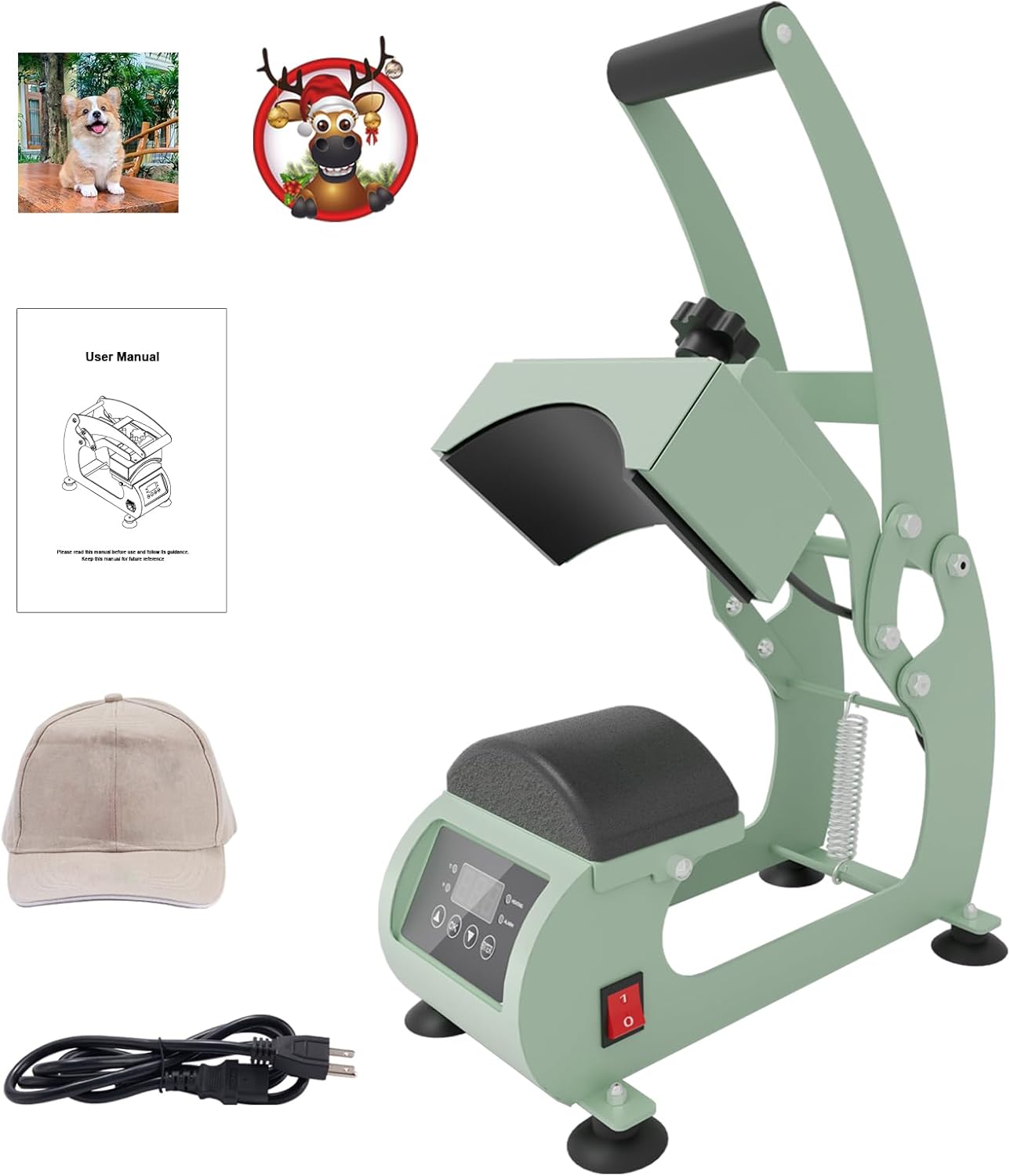 Hat Heat Press Machine - 3.5X5.5 Inch Cap Sublimation Transfer Press with Digital LCD Timer & Temperature Control, Curved Element Clamshell Design Transfer Printing Machine for Caps