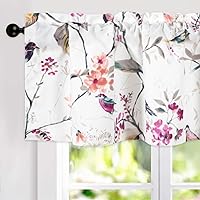 Vista 47 de VOGOL Cenefas con patrón de pájaros para ventanas de cocina, cenefa texturizada de lino con estampado floral y pájaros para ventanas pequeñas