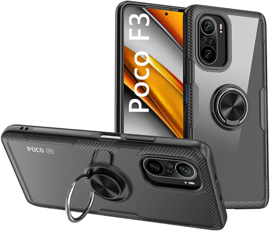 ESTH® Custodia per Xiaomi Poco F3/F3 Pro con 360° Rotante Staffa, [Compatibile con Supporto Magnetico per Auto], Cover Paraurti PC + TPU, Blu
