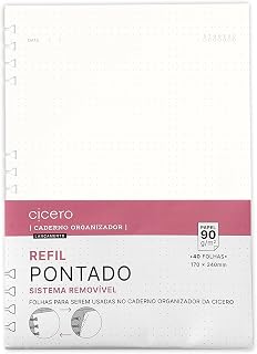 Refil Caderno Organizador 40 Fls Offset 90G Pontado 17X24, Cicero