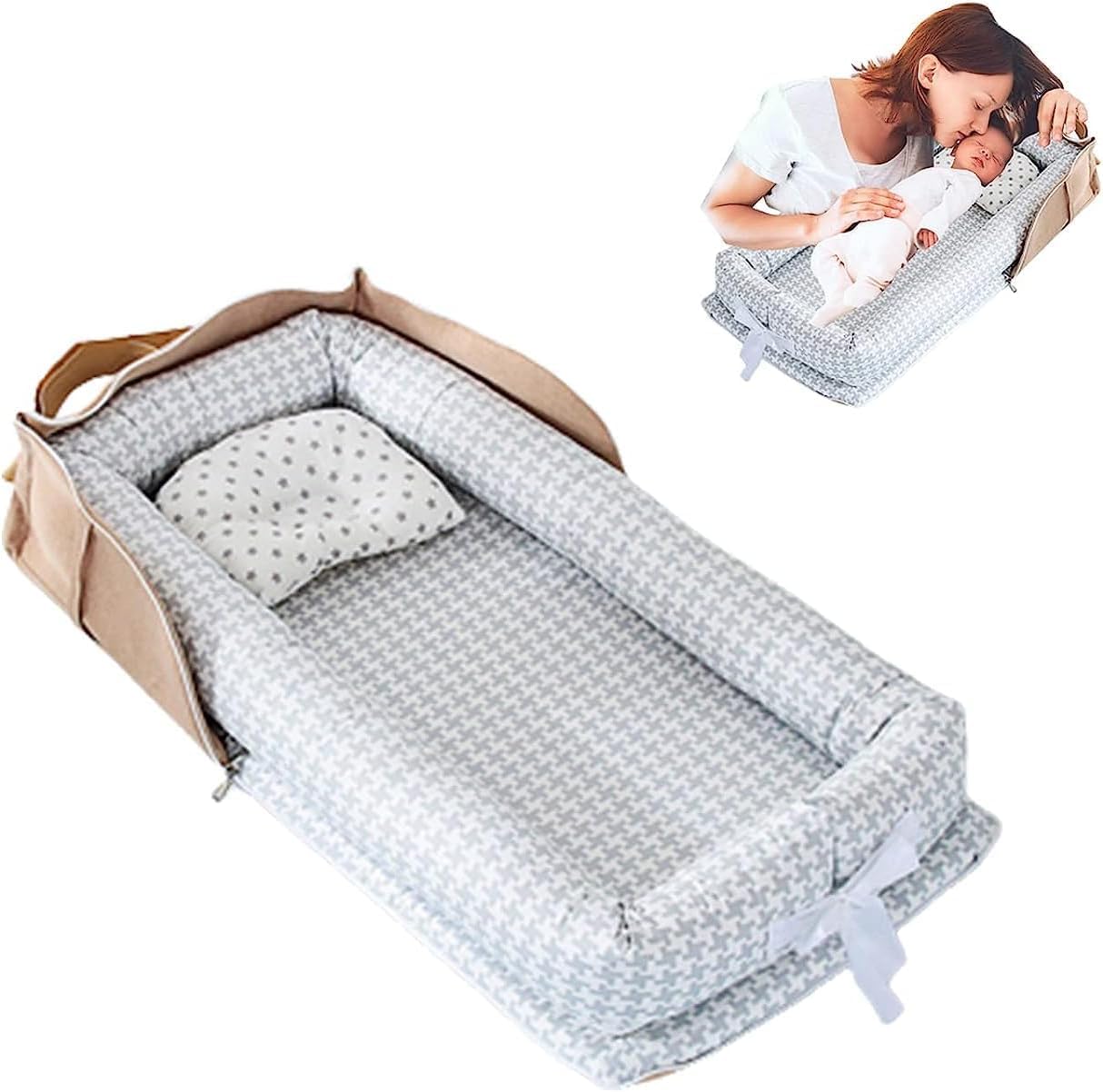 CCOVERY Baby Travel Cot With Mosquito Net and Awning - Foldable Tent, Washable Bionic Bed, Breathable Cradle - Portable and Suitable for Home Use, Easy to Carry (C)