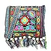 Yurosaiy Bestickte Schultertasche Vintage Ethno Umhängetasche Mit Quasten und Holzperle Bunt Blumen Stickerei Handtasche Klassisch Boho Stoff Crossbody Tasche Bestickte Tasche 29×25cm Blau #1