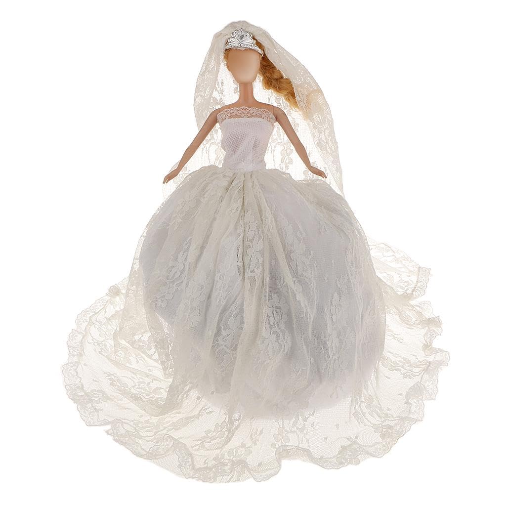 CALANDIS™ Stunning White Wedding Lace Cake Dress for Girl Doll with Crown and Veil | Custom Handmade | Clothing | Clothing & Accessories | Barbie Contemporary (1973-Now) | Dolls-image-34