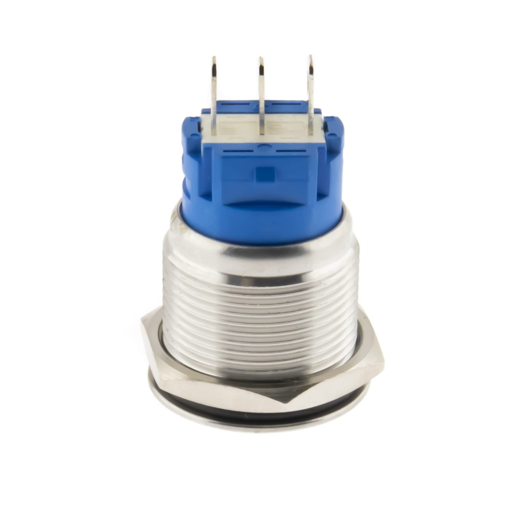 SeKi Interruttore a pressione in acciaio inox, diametro 25 mm, forma piatta a testa piatta, anello LED illuminato in colore blu, attacco a vite SeKi Interruttore a pressione in acciaio inox, diametro 25 mm, forma piatta a testa piatta, anello LED illuminato in colore blu, attacco a vite