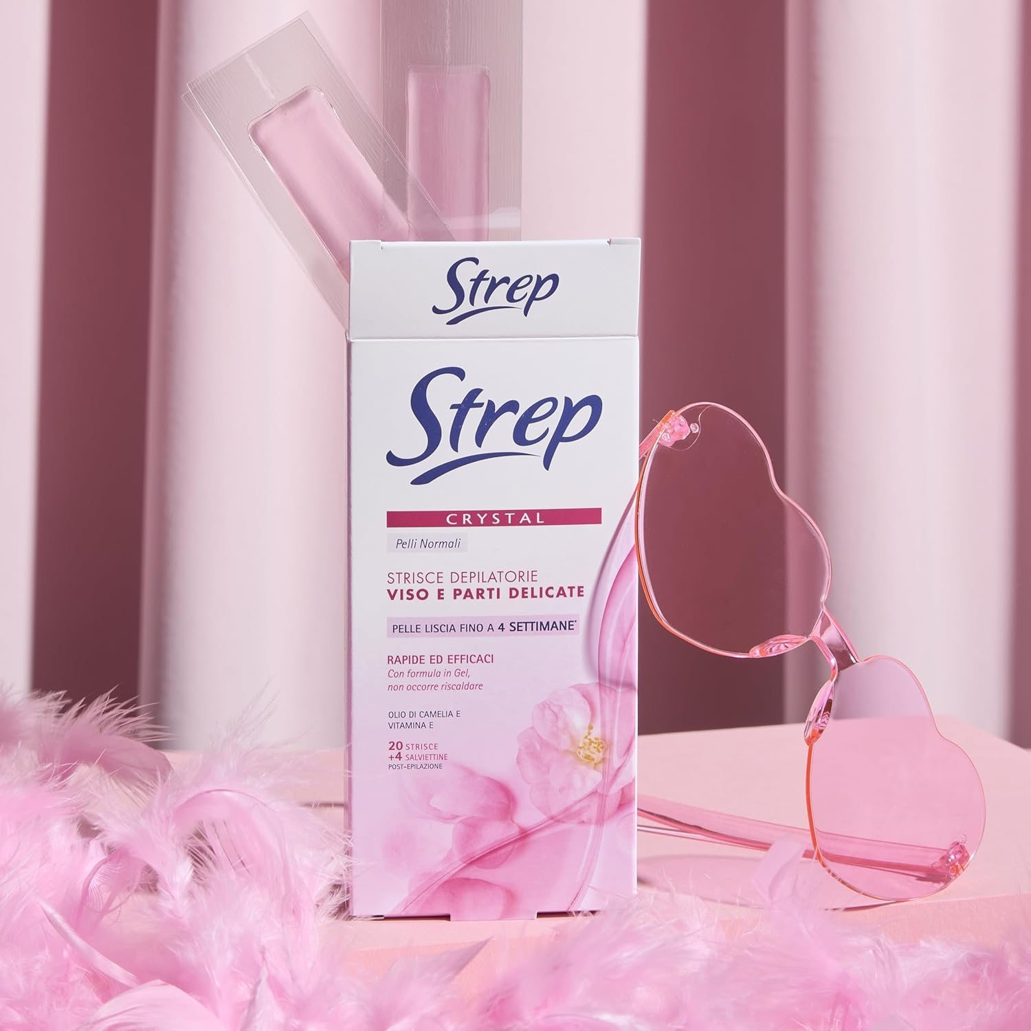 Strep Crystal Strisce Depilatorie Viso E Parti Delicate Con Olio Di Camelia e Vitamina E 20Pz