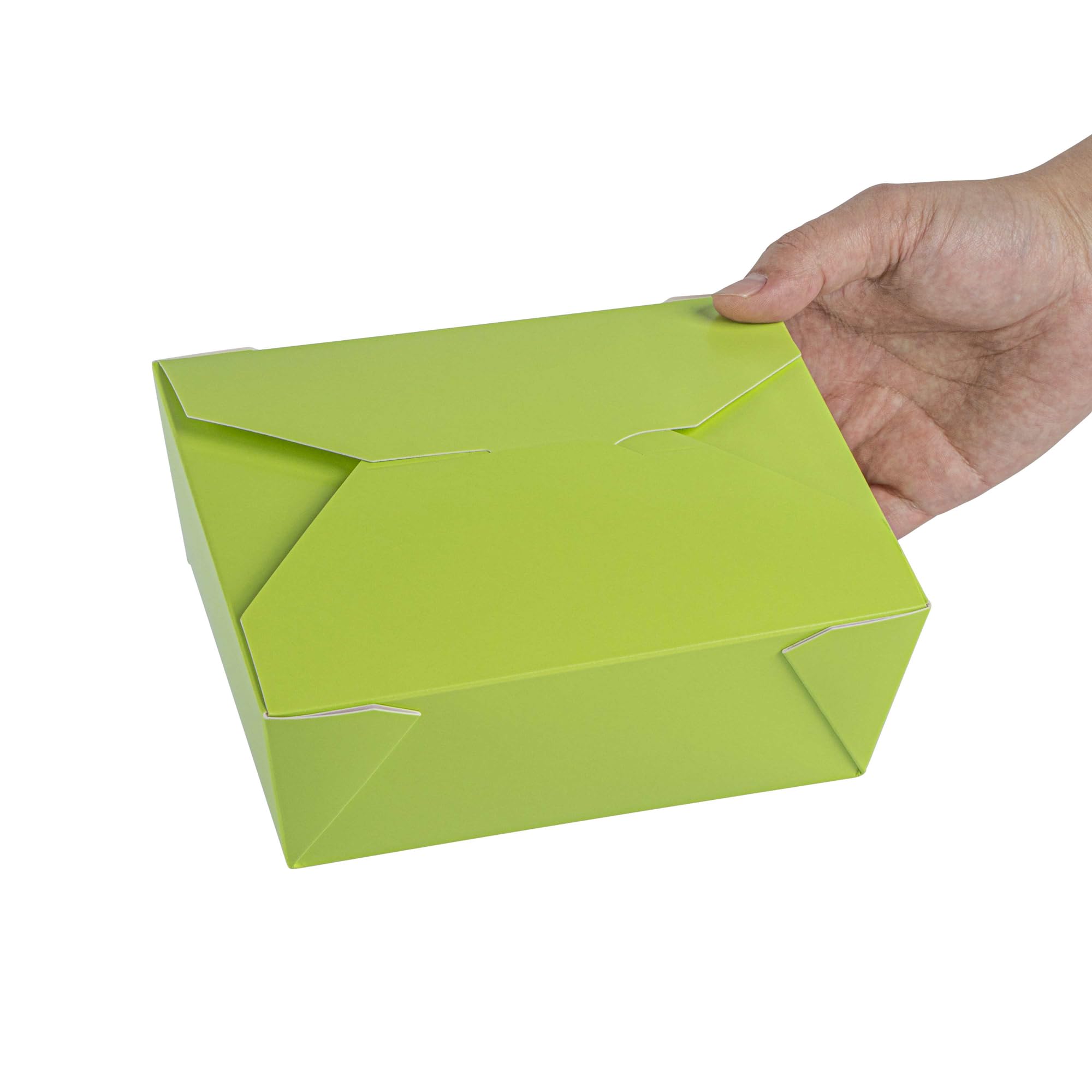 Restaurantware Bio Tek - Cajas para llevar de 1,275.7 g, 50 loncheras para llevar, con cierre de pestañas, resistentes al calor, de papel verde, desechables, a prueba de grasa, para alimentos fríos y