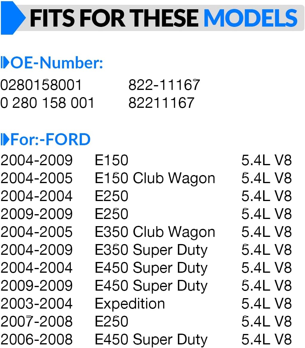 Upgraded 0280158001 Fuel Injectors Fits For:-Ford 2003 2004 Expedition E150 E150 Club Wagon E250 E350 Club Wagon E450 Super Duty 5.4L V8, 822-11167 (set of 8)