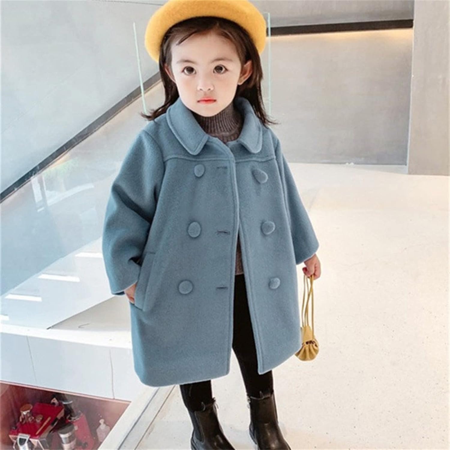 Toddler Kids Baby Girls Boys Solid Coat Elegant Notched Collar Double Breasted Jacket Wool Baby Girl (Blue, 6-7 Years)