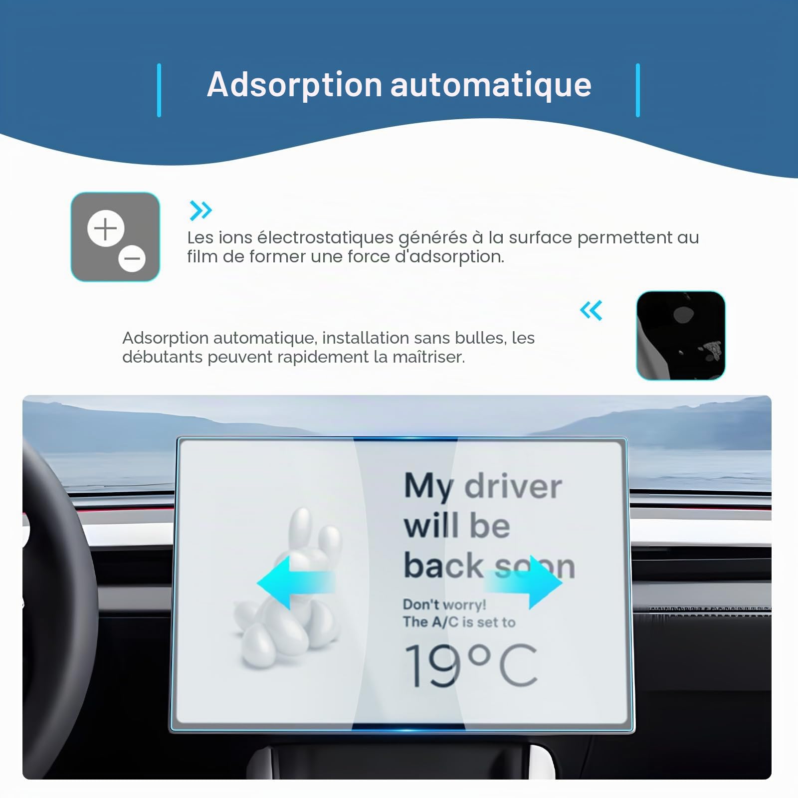 GAFAT 16" Tesla Model Y Juniper 2026 2027 Standard/Premium/Performance Film Protection d'Écran Verre, 16" Film avec Kit d'Alignement Automatique & Boîte Anti-poussière, 9H Anti-Rayures, HD Clear
