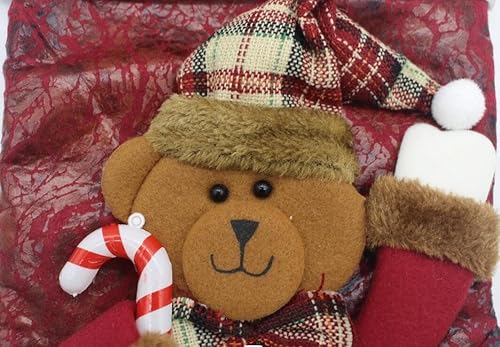 Miniatura 8 de ETERAMUS Medias de Navidad a cuadros de 21 pulgadas, muñeco de nieve con Papá Noel, una pieza, fieltro de felpa grande 3D, diseño de muñeco de nieve