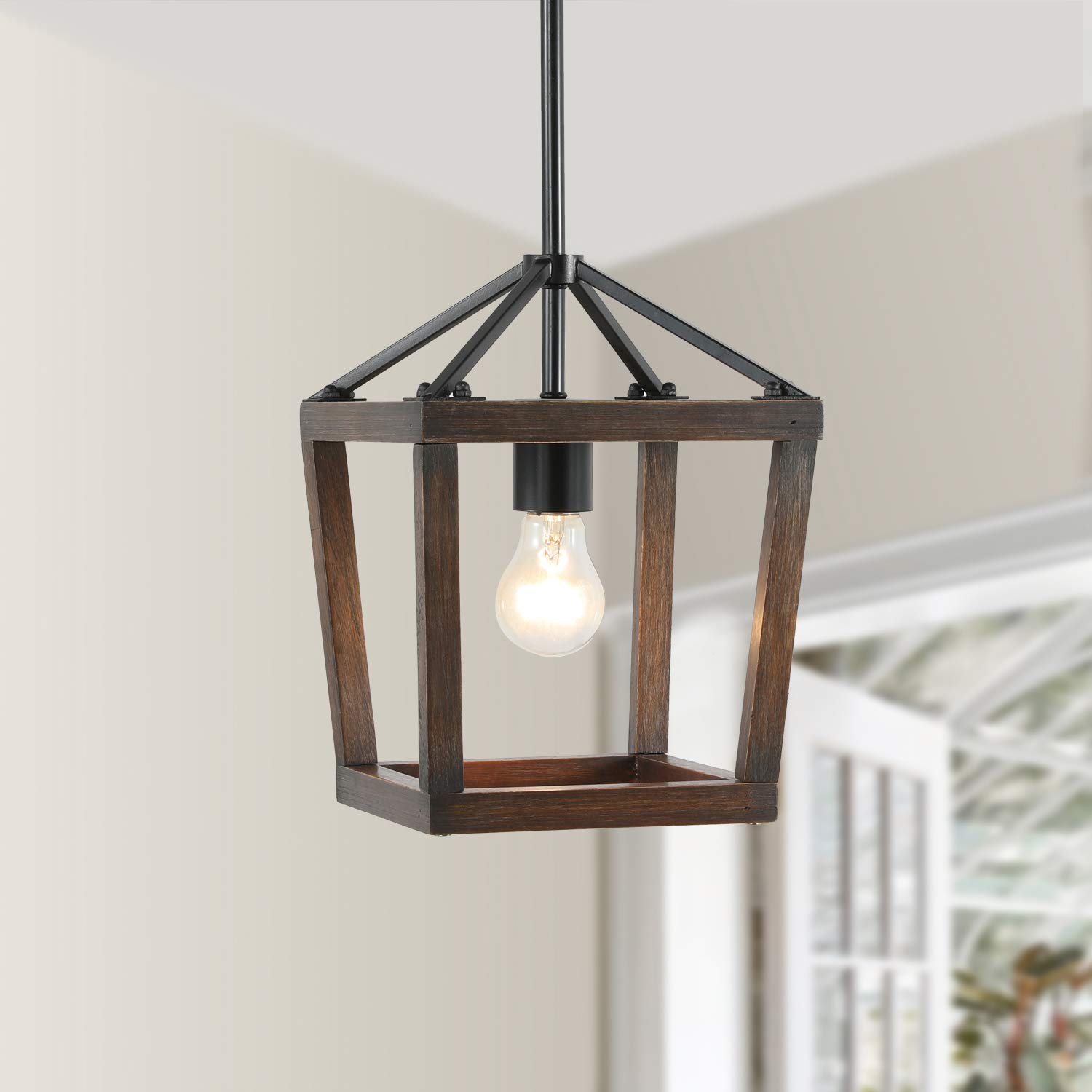 Buy Small Wood Pendant Light Distressed Rustic Farmhouse 1 Light 