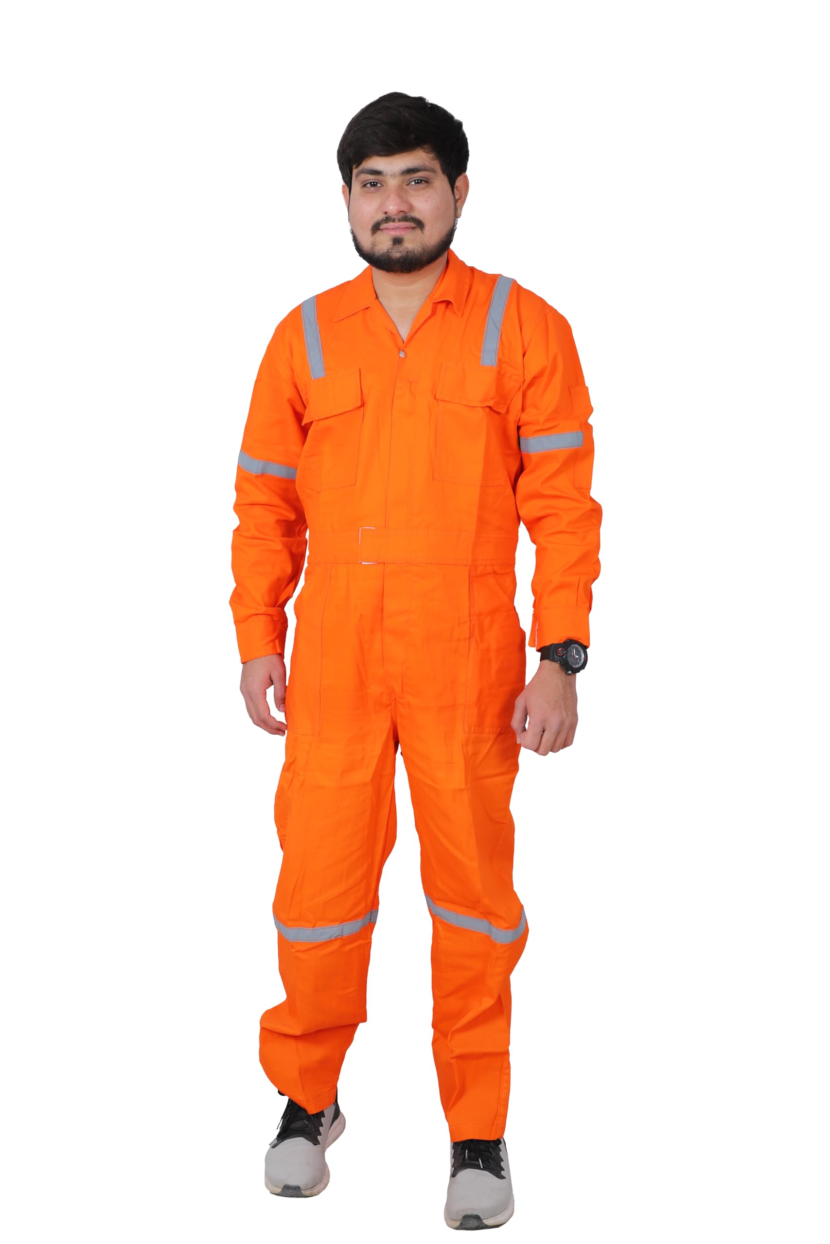 100% Cotton Coverall | Multiple Pockets for Industrial use | 220 GSM | Boiler Suit with Hi -Visibility Reflective Tape