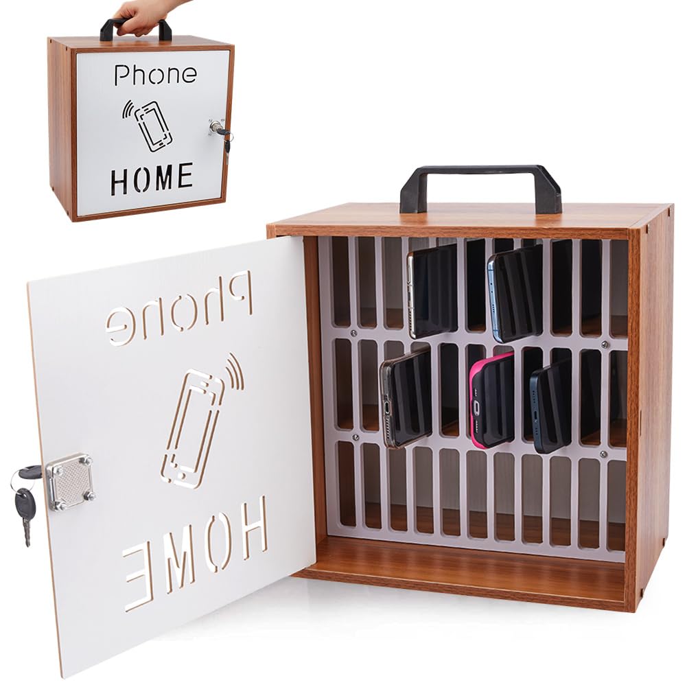 DICOSMETIC Grand casier de rangement en bois pour téléphone portable à 33 compartiments avec poignée pour salle de classe, bureau, école, usine
