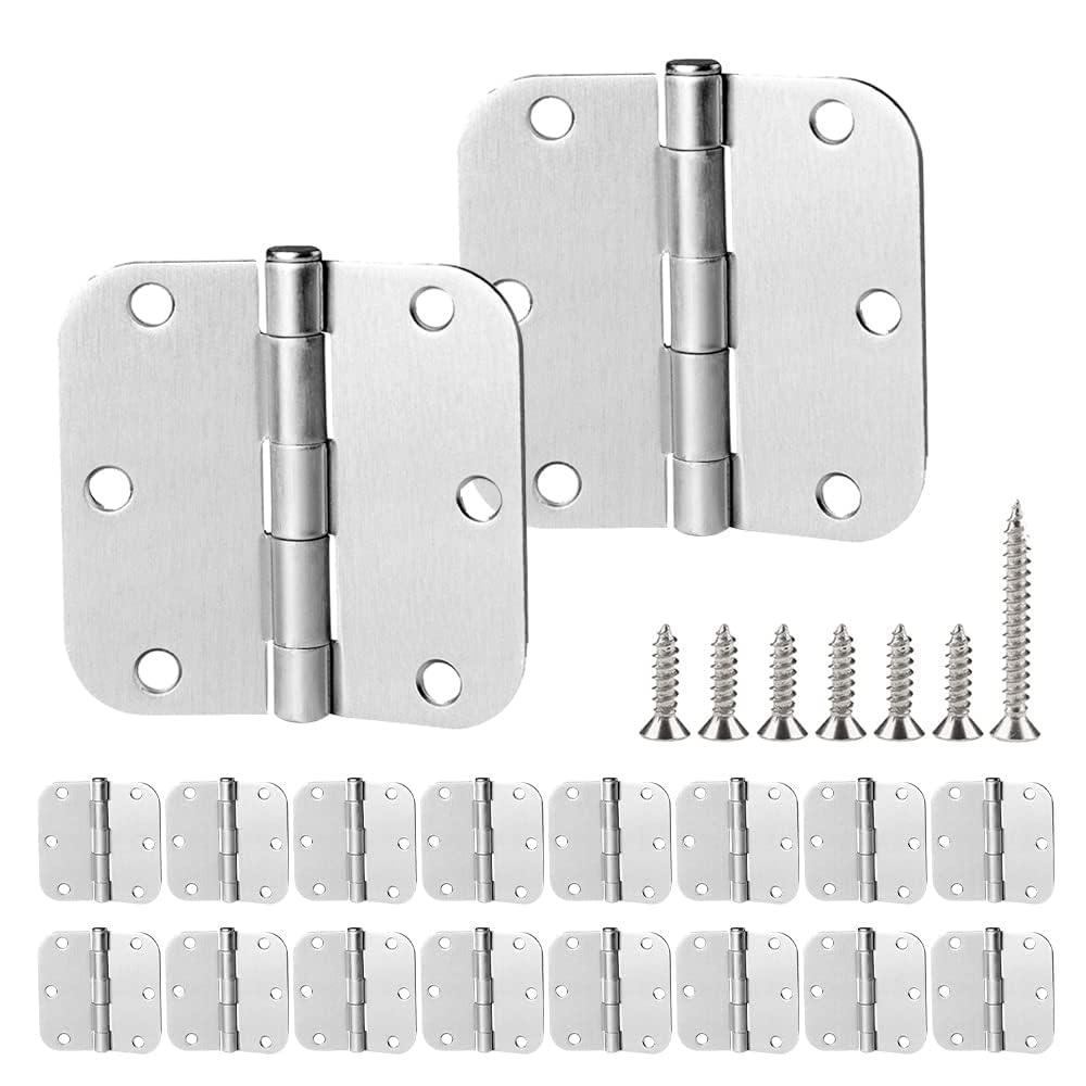 18 Pack Satin Nickel Door Hinges 3.5 inch Brushed Nickel Hinges Rounded 5/8" Radius Corners Bedroom Residential Standard Indoor Door Hardware Hinge