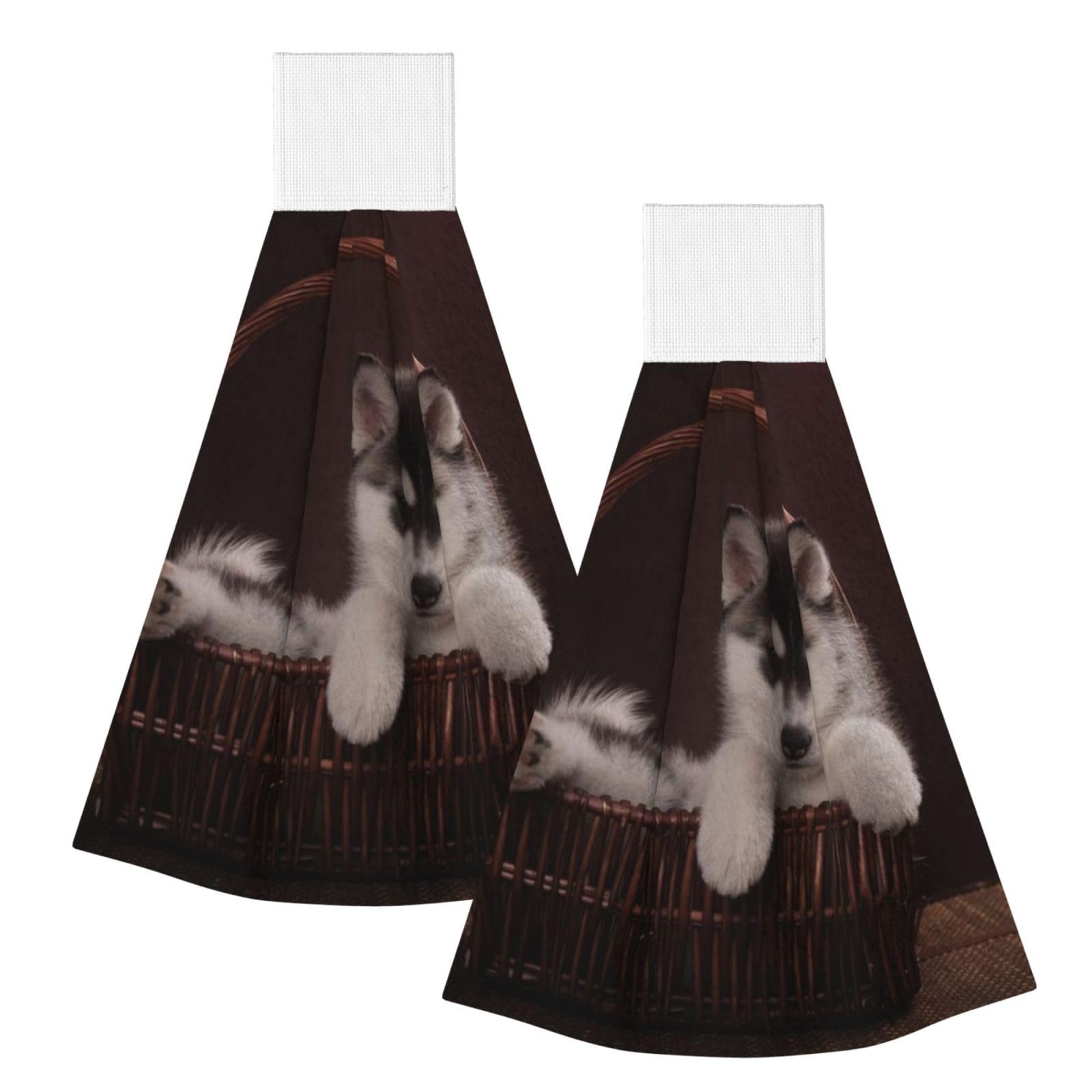 DOPKLNA Dog Husky, 2 Pcs Hanging Coral Fiber Hand Towels for Bathroom, Absorbent Kitchen Towels