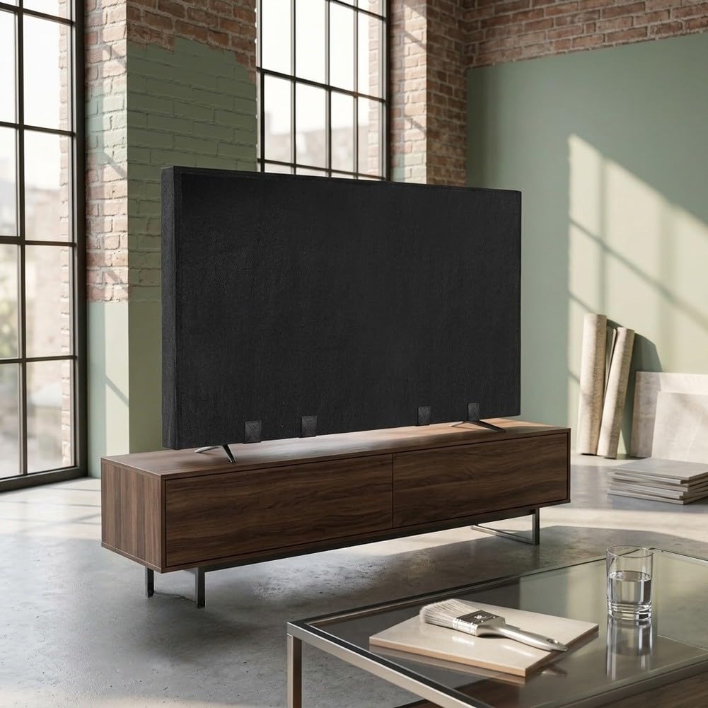 Resistente copertura per televisore in feltro con cinghie inferiori sicure per evitare lo scivolamento durante il trasporto o la conservazione del dispositivo a schermo piatto nero (75")