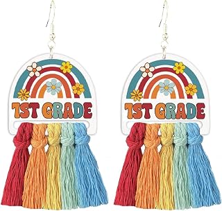 Colorful Grade Teacher Tassel Earrings Bohemia Rainbow Braided First Day of School Teacher Student Dangle Drop Earring for Women Back to School Jewelry Teachers Appreciation Day Gifts