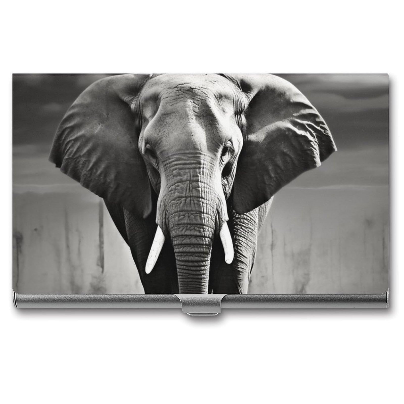 BTCOWZRV Black And White Elephant Business Card Holder Metal Slim Business Card Case, Pocket Card Holder for Men Women Purse Name Card Holder Stainless Steel Wallet Credit ID Case for Office