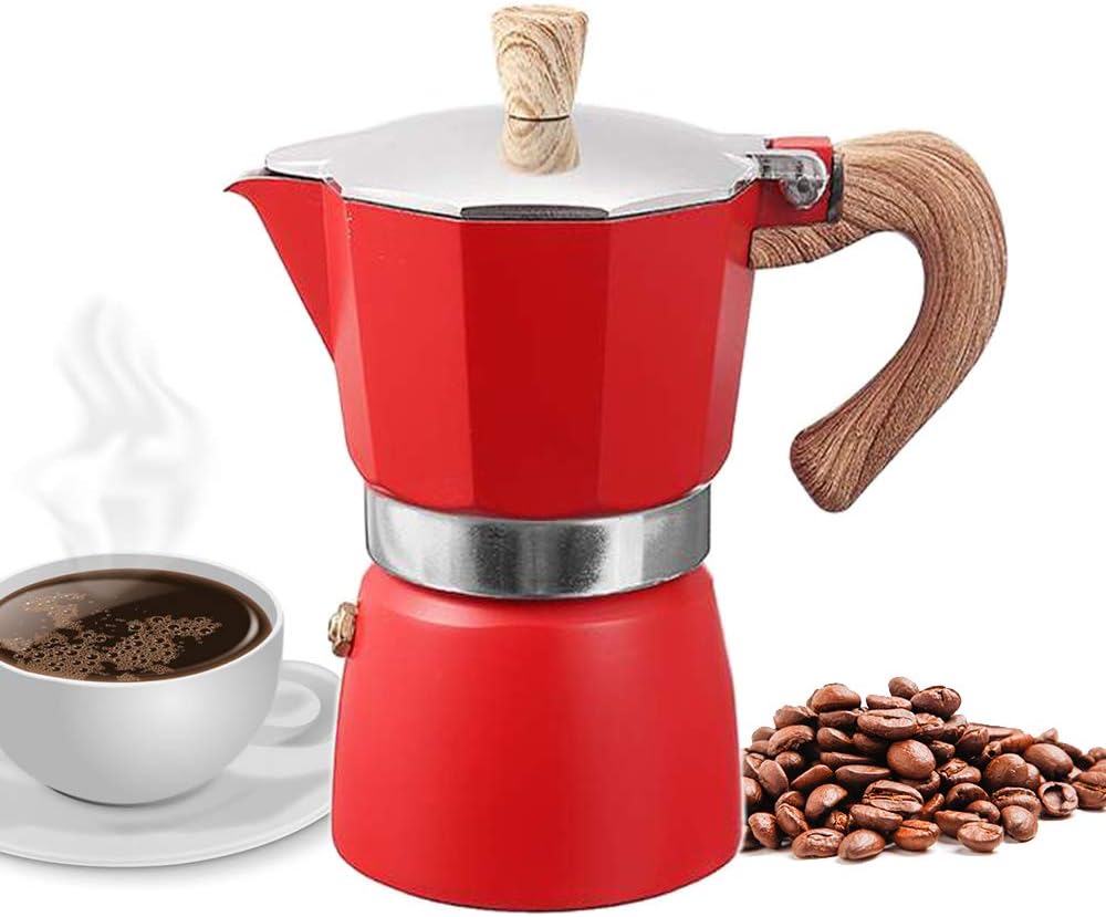 NARCE Stovetop Espresso Maker Moka Pot 6 Cup 9.3oz Red